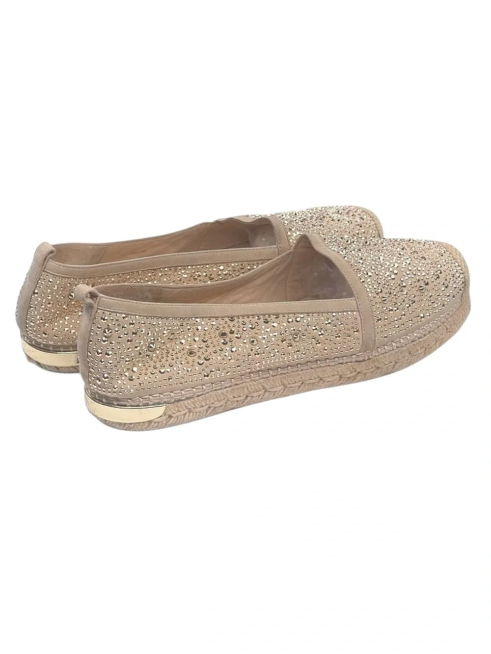 Stuart Weitzman ☀︎︎ Rockon Stud Flat Espadrilles ☀︎︎ Natural Gold Leather ☀︎︎ 9M